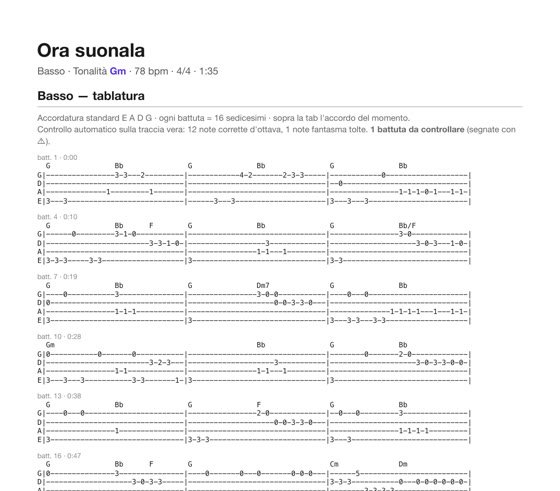 Tab del basso di Ora suonala
